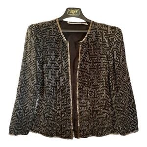 Woman's NIGHT VOGUE Hand Beaded Silk Jacket Lined Vintage NOS